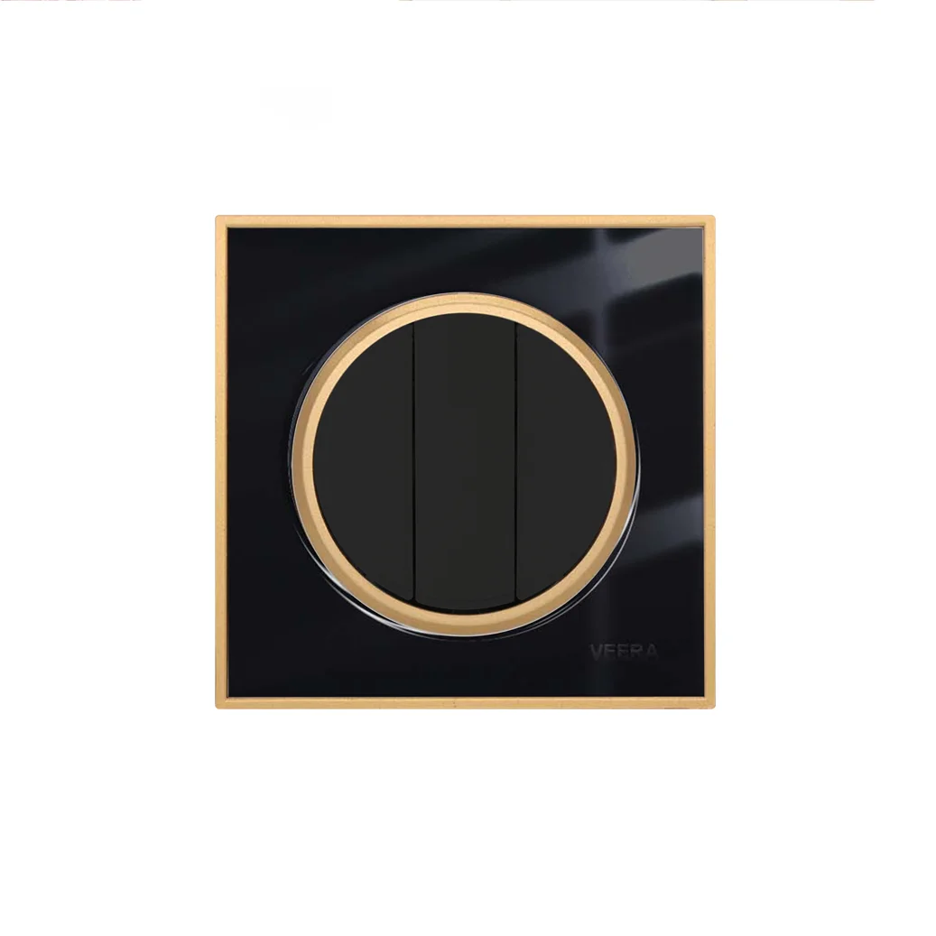 کلید و پریز ویرا مدل آلفا کلاسیک مشکی طلایی - گلس - تصویر 2