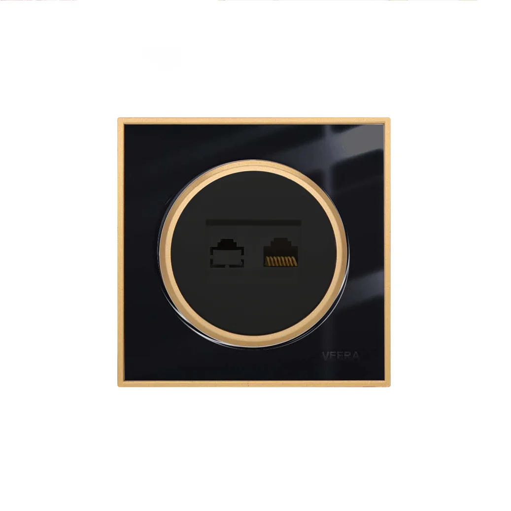 کلید و پریز ویرا مدل آلفا کلاسیک مشکی طلایی - گلس - تصویر 7