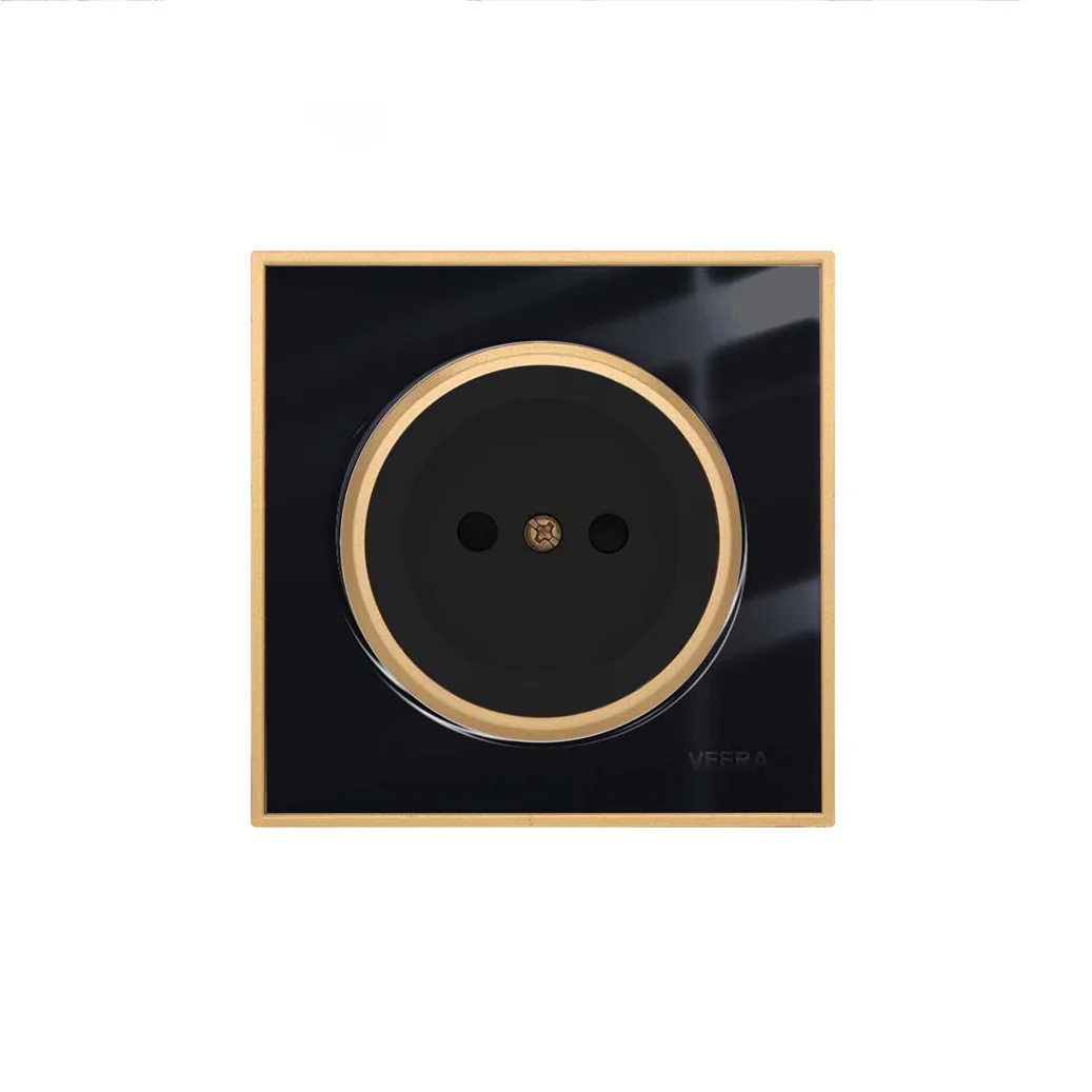 کلید و پریز ویرا مدل آلفا کلاسیک مشکی طلایی - گلس - تصویر 4