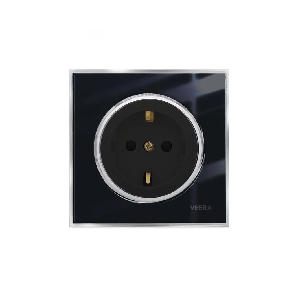 کلید و پریز ویرا مدل آلفا کلاسیک مشکی استیل - گلس - تصویر 5